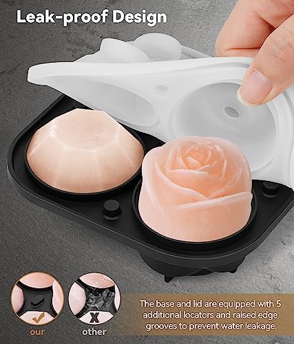 Ice Cube Tray with Lid, Silicone Ice Molds with Round, Square, Diamond, Rose, Large Ice Cube Mold for Whiskey, Bourbon, Cocktails, Easy Release BPA Free, Set of 2 (Pack of 2)