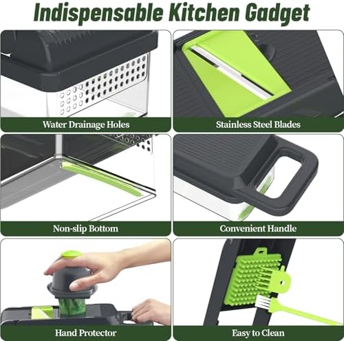 12-in-1 Vegetable Chopper 7 Blades, Veggie Cutter with Handle, Green/Grey