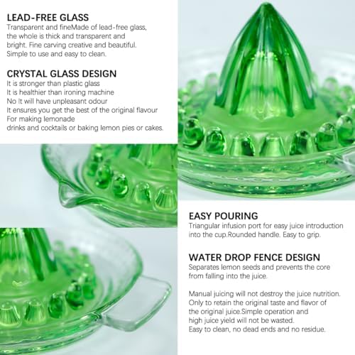 DOERDO Lemon Squeezer Fruit Hand Squeezer Manual Juicer Dishwasher Safe, Heavyweight Glass, 5.1x2.3Inch, Green