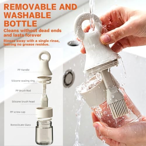 MMJ Portable High Borosilicate Glass Oil Sprayer Brush 150ml（5.07oz）, Outdoor Camping BBQ Accessories, Heat Resistant Silicone Basting Brush for Grilling, Baking, and Cooking