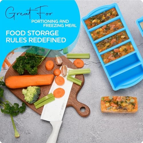 Zip Standing Silicone Freezer Trays with Lid,1-cup Soup Freezer Container large Ice Cube Molds with Reinforced Steel Ring Top for freezing Soup Sauce Broth Leftovers oven Dishwasher -Safe(3-Pack)