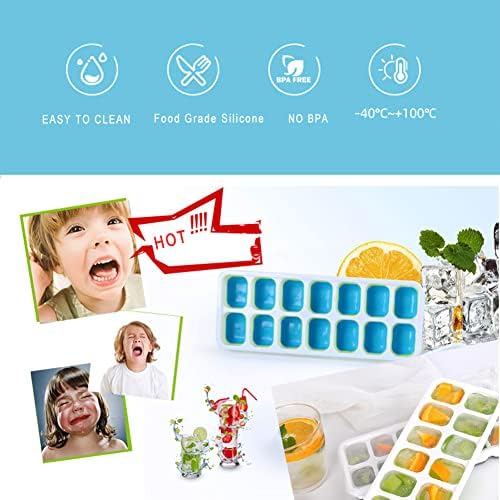 Ice Cube Tray, 2 Pack Silicone Ice Mold with Lid, Silicone Ice Cube Trays, Easy Release Ice Molds for Freezer, Whisky, Cocktail, Blue (Blue)