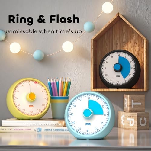 Visual Timer for Kids 60-Minute Countdown Timer with Optional Alarm, Focus Tool for ADHD & Autism, Time Management for Homework, Chores, Office, Kitchen, Teaching & Study Routines (Blue)