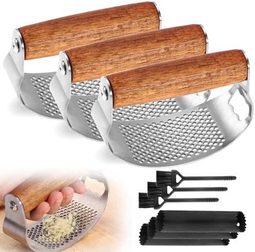 Stainless Steel Garlic Presser, 2025 Upgraded Rocker Professional Garlic Press, Ergonomic Garlic Crusher for Home Kitchen Use, Heavy Duty Mincer Tool Garlic Chopper Garlic Presser Mincer (3)