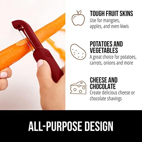 Gorilla Grip Swivel Vegetable Peeler and Pizza Cutter Wheel, Peeler is Dishwasher Safe,Pizza Cutter is Rust Resistant, Both in Red Color, 2 Item Bundle