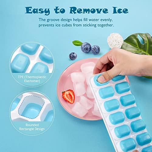 Ice Cube Trays for Freezer with Lid 4 Pack, BPA-Free Stackable Silicone Ice Cube Molds, No Spill & Easy Release, Durable & Flexible 14 Ice Cube Trays for Food Cocktail Whiskey Chocolate, Blue