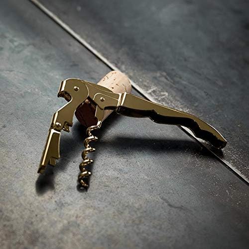 Viski 24k Gold Plated Signature Double Hinged Waiter's Corkscrew Wine Opener, Stainless Steel with Built-in Bottle Opener & Foil Cutter for Home Bar, Kitchen, Travel, Gifts for Wine Lovers, Set of 1