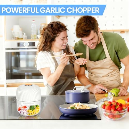 Electric Garlic Chopper 250ML, Mini USB Rechargeable Veggie Chopper, Cordless Garlic Mincer Onion Chopper Food Chopper for Ginger Chili Meat Sauce, Wireless Food Processor, White
