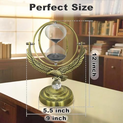 SuLiao Sand Timer Hourglass, 1 Hour Rotating Eagle Hour Glass, 60 Min Large Black Sand Clock, 60 Minute Unique Brass Sandglass, 1 hr Metal Decorative Reloj De Arena, Home, Desk, Office