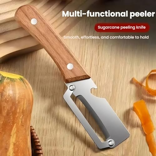 Multi-functional Vegetable Peeler for Kitchen, Premium-Grade Fruit & Vegetable Peeler, Wooden Handle Design with Bottle Opener, Ergonomic Handle, Suitable for Fruits, Sugar Cane, Pumpkin (3Pcs)