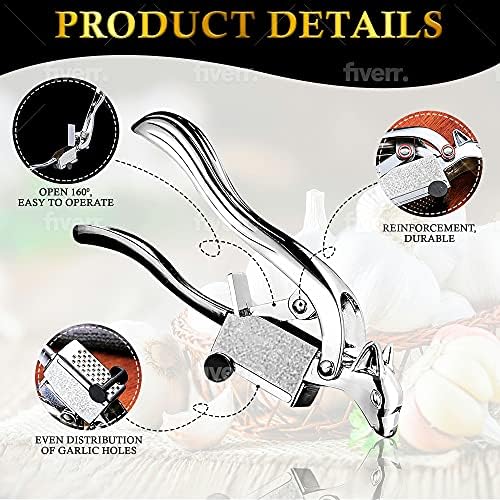 Sinan Manual Garlic Press ,Knoblauchpresse Edelstahl Fleischwolf und Zerkleinerer mit Silikon Rollenschäler Rostfrei, leicht drücken, spülmaschinenfest, zu reinigen