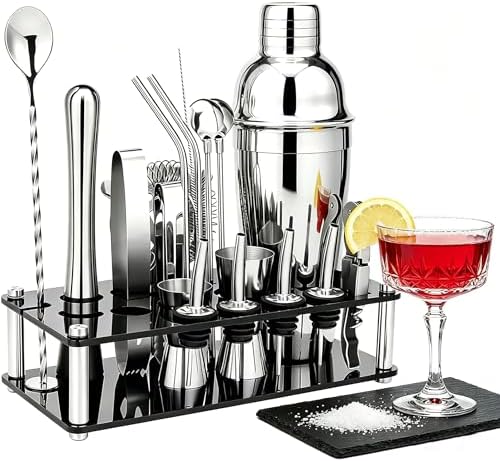 XDNOOK 5pcs Cocktail Shaker Set Bartender Kit,Professional Bar Set, Jigger,Mixer Spoon, Muddler, Liquor Pourers Ideal Bar Accessories for Home, Gift for Christmas, Birthday, Beginners