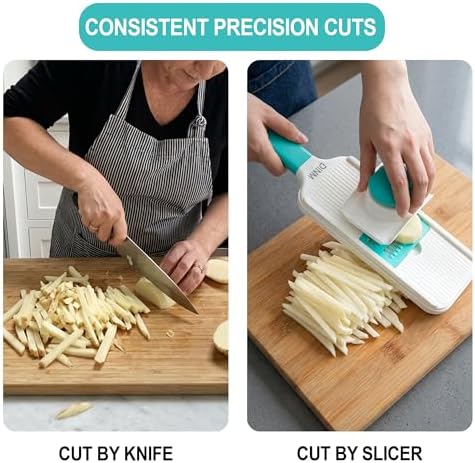 DINM Handheld Mandoline Slicer for Kitchen – Stainless Steel Vegetable Slicer with 3 Interchangeable Blades, Safety Food Holder, Potato, Cucumber & Carrot Cutter