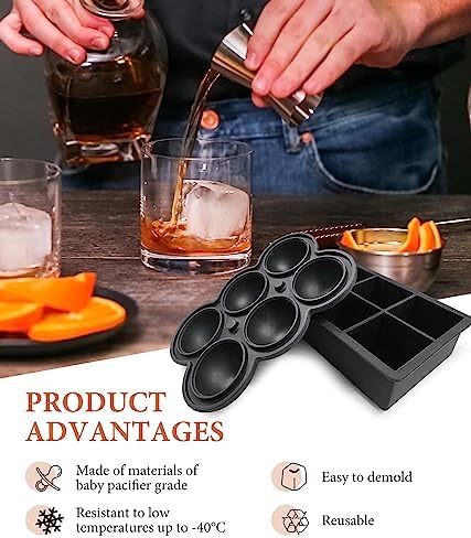 Dclobtop Ice Cube Trays, Silicone Ice Cube Molds for Freezer with Lid (Set of 3), 6 Ball Ice Cube Tray, 4 Diamond & 21-Ice Trays, Reusable Whiskey Ice Mold, DIY, BPA Free, Freezer