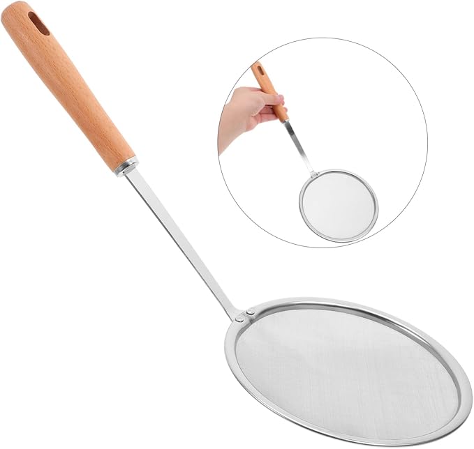 PRETYZOOM Kitchen Colander Ladle Hand Strainer Slotted Spoon Stainless Steel Oil Filter Spoon Cooking Strainer