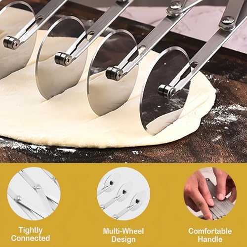 9.7 Inch Pastry Cutter, Multi Wheel Dough Cutter Pizza Wheel - Expandable Roller Cutter, Even Pasta Ravioli Brownie Slicer - Stainless Steel