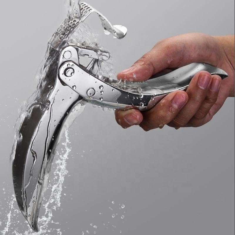 No Peeling Required Garlic Press Stainless Steel with Detachable Handle for Fine Mincing - Premium Garlic Mincer Tool, Rust-Proof, Easy to Clean, Dishwasher Safe Garlic Crusher with 5-Year Warranty