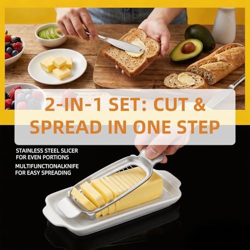 Butter & Cheese Slice Cutter - Stainless Steel Multipurpose Butter and Cheese Cutter Slicer for Evenly Slicing Butter Blocks, Cheeses, Eggs, Non-Stick，Compact & Portable for Home, BBQ, Camping