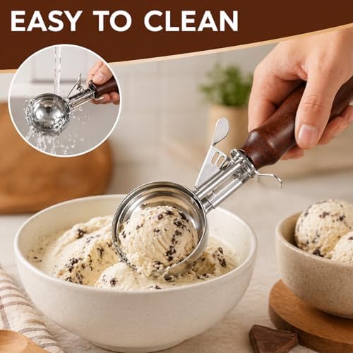 Ice Cream Scoop with Invisibility Trigger Release, Cookie Scoop for Baking, 304 Stainless Steel Cookie Dough Scooper with Release Lever, Disher for Muffins, Fruit & Vegetables (Medium & Small)