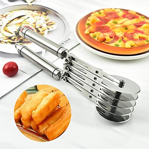 5 Wheel Pastry Cutter with Handle, Stainless Steel Adjustable Pizza Slicer Multi-Round Dough Cutter Roller, Fondant Ribbon Cutter, Pasta Maker, Noodle Cutter, Ravioli Cutter Wheel