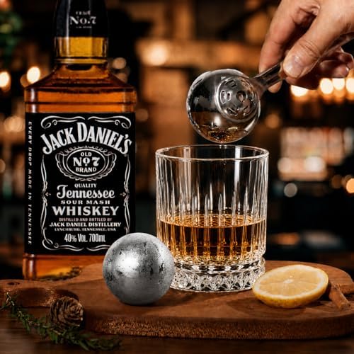 Whiskey Set Gifts for Men - Whisky Glass Set with 2 Large Stainless Steel Chilling Balls -Father's Day Anniversary Birthday Gifts for Men Dad Husband Him Boyfriend