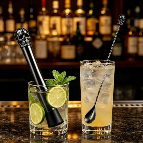 Homestia 4 Pcs Muddler for Cocktail, Bar Tools Set, Halloween Skull Decor