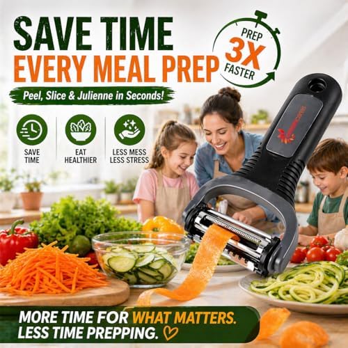 Peel 3X Faster Vegetable Peeler Set (3-Piece) – Ultra-Sharp Stainless Steel Y Peeler, Julienne & Swivel Peeler – Non-Slip Ergonomic Handle for Potatoes, Carrots, Apples