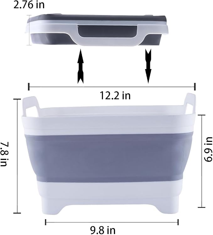 Collapsible Dish Pans for Washing Dishes 9L Portable Wash Dish Basin Foldable Laundry Tub with Drain Plug for Kitchen Sink Camping RV Accessories