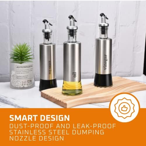 Bruntmor Kitchen Oil Dispenser - Olive Oils Dispenser Spout - Stainless Steel Cooking Oils Container Spout - Glass Oil Decanter, Pourer, Cruet - Kitchen Liquid Dispenser Bottle for Vinegar, Sesame
