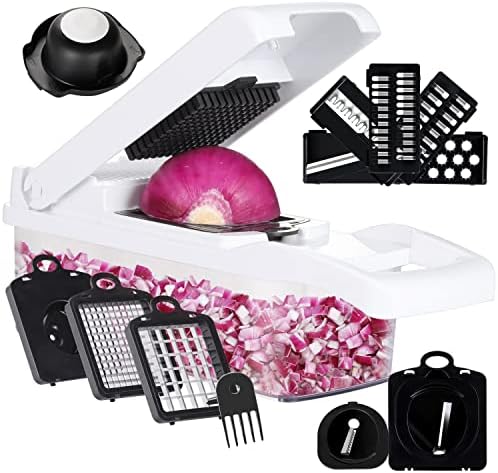 KEOUKE Vegetable Chopper Mandoline Slicer Pro - 16 in 1 Interchangeable Blades Food Chopper with Container, Hand Guard & Drainer, Veggie Dicer Spiralizer Kitchen Gadget for Onion, Cucumber, Fruit