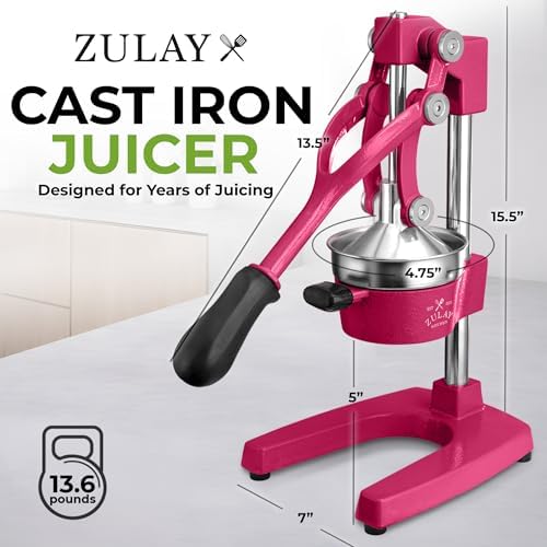 Zulay Kitchen Cast Iron Juicer - Heavy Duty Orange Juicer with Detachable Strainers for Easy Cleaning, Citrus Press for Citrus Fruits, Perfect for Bartenders, Juice Lovers & Health Enthusiasts