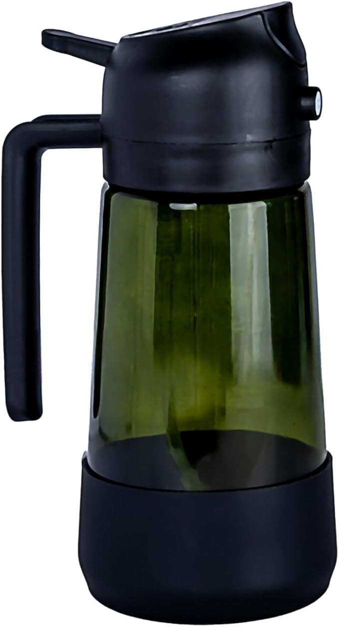 MBO 2-in-1 Olive Oil Spray Bottle for Cooking – 16oz / 470ml Glass Dispenser with Silicone-Encased Base, Mist & Pour Spout – Refillable Kitchen Gadget for Air Fryer, Salad, BBQ (Black/Green/Black)