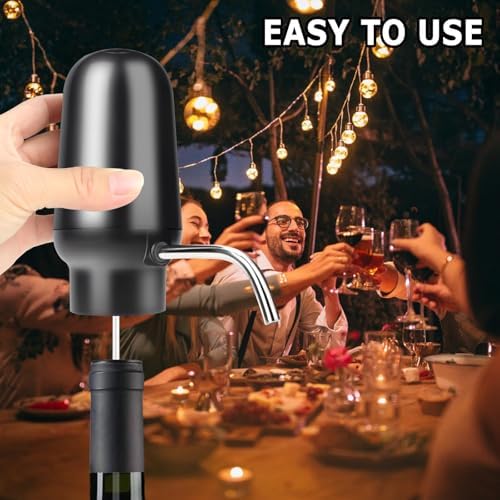 KUFUNG Smart Electric Wine Aerator Dispenser & Decanter Set Rechargeable Design with Micro USB Cable, Pump Dispenser Ideal for Pouring（BLACK）