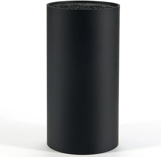 Round Black Knife Block Holder, Polypropylene, 6-10 Knives Storage, Bristles for Easy Cleaning, 20 x 11 x 11 cm