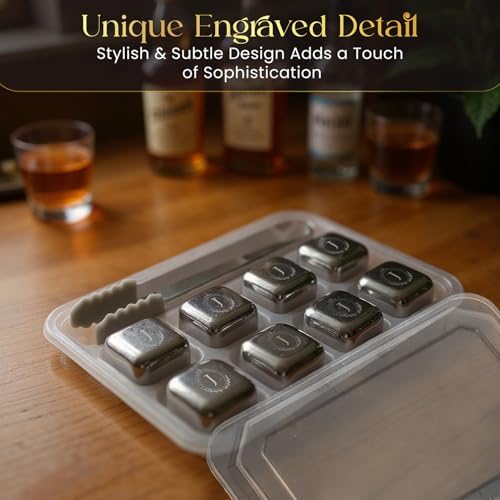 Whiskey Stones Gift Set, Custom Monogram 6, 8pcs Steel, Wood Box