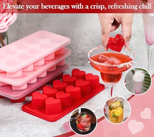 Webake 4-Pack Heart Ice Cube Trays with Lids, Silicone Valentine’s Heart-Shaped Molds for Chilling Whisky, Cocktails & Beverages, Also Ideal for Making Chocolate, Soap & Wax Melts