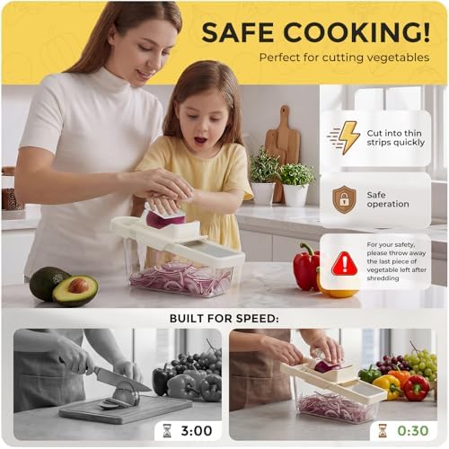 Adjustable Mandoline Slicer For Kitchen With Container,Veggie Chopper,Mandoline Food Slicer,Mandolin,Salad Chopper,Tomato,Potato Slicer,Cucumber,Fruit And Onion Cutter(3 Blade In 1)
