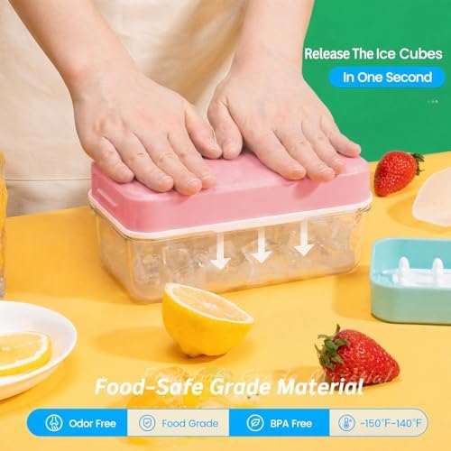 PHINOX Ice Cube Tray with Lid and Bin, Easy Release 84 Cubes for Freezer