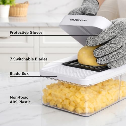OVENTE 7-in-1 Vegetable Chopper and Mandoline Slicer, White MD71W