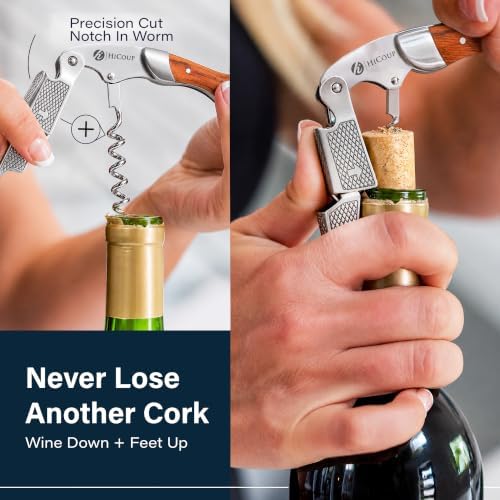 Hicoup Wine Opener - Professional Corkscrews for Wine Bottles w/Foil Cutter and Cap Remover - Manual Wine Key for Servers, Waiters, Bartenders and Home Use - Pakkawood & Steel