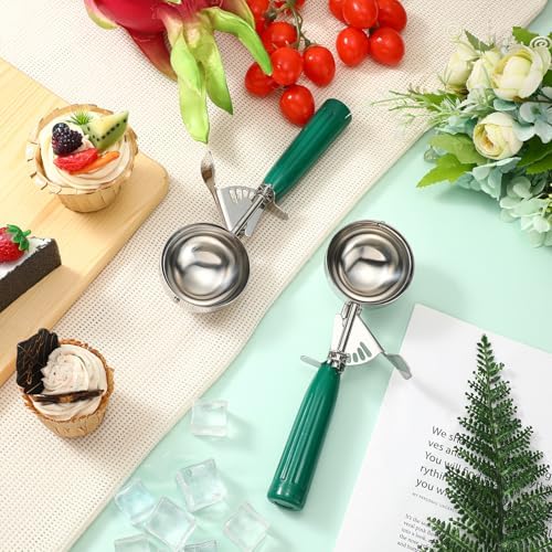 Reallnaive 8 Pcs Ice Cream Scooper with Trigger, 3.25 oz, Green