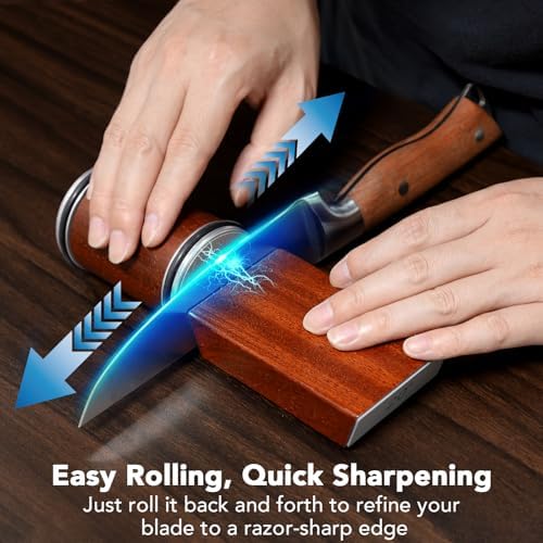 Rolling Knife Sharpener for Razor Sharp Edges, Easy Kitchen Knife Sharpening Tool Kit for Steel of Any Hardness, 15 & 20 Degrees Powerful Magnetic Holder