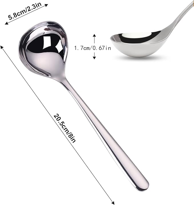 Comicfs 4 Pack Small Ladle Sauce Ladle SUS 304 Stainless Steel Small Serving Ladles Gravy Soup Spoon Ladles 8-Inch (Silver)