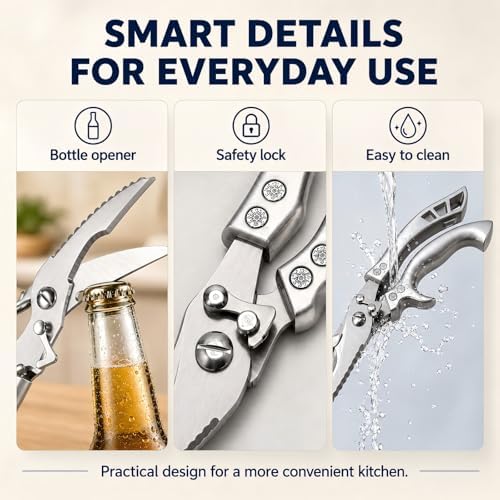 Poultry Shears, Spring Loaded Kitchen Scissors Fish Scaler Opener
