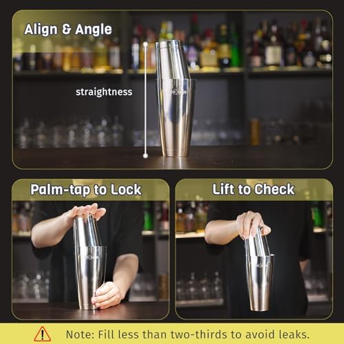 Boston Shaker Set, 4Pcs Professional Cocktail Shaker Set (18oz/28oz), Weighted Stainless Steel Bar Shaker for Bartending, Leakproof & Dishwasher Safe, Ideal for Bar and Professional Bartender