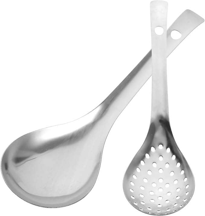 Skimmer Slotted Spoon Stainless Steel Strainer Spoon Skimmer Ladle Skimmer Spoon Set Spider Strainer Colander Metal Slotted Spoon Spider Kitchen Utensil for Cooking Draining Frying