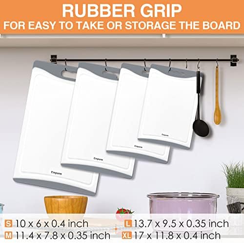 Extra Large Cutting Boards, Plastic Cutting Boards for Kitchen (Set of 4) Cutting Board Set Dishwasher Safe Chopping Board with Juice Grooves Easy-Grip Handles, Grey, Empune