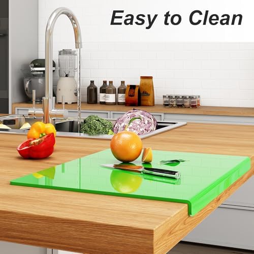 JJL Acrylic Cutting Board with Counter Lip, Anti-Slip, 16 x 12.5 Inches, Green, Perfect for Cutting Bread, Meat, and Vegetables, Ideal Choice for Kitchen Countertop Décor