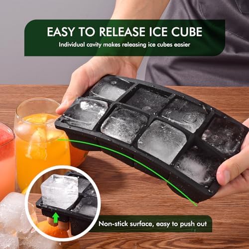 Ice Cube Tray, SLGOL Ice Trays for Freezer with Lid, Easy Release large Ice Cube Molds, Silicone ice cubes mold for Whiskey, Stackable Square Ice Tray for Cocktails Whiskey Juice Coffee【8 square】