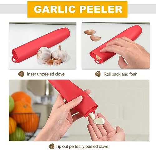 uxcell Silicone Garlic Peeler Tube, 2Pcs Garlic Roller Peeling Tube Garlic Cloves Skin Remover for Useful Kitchen Tools, Black